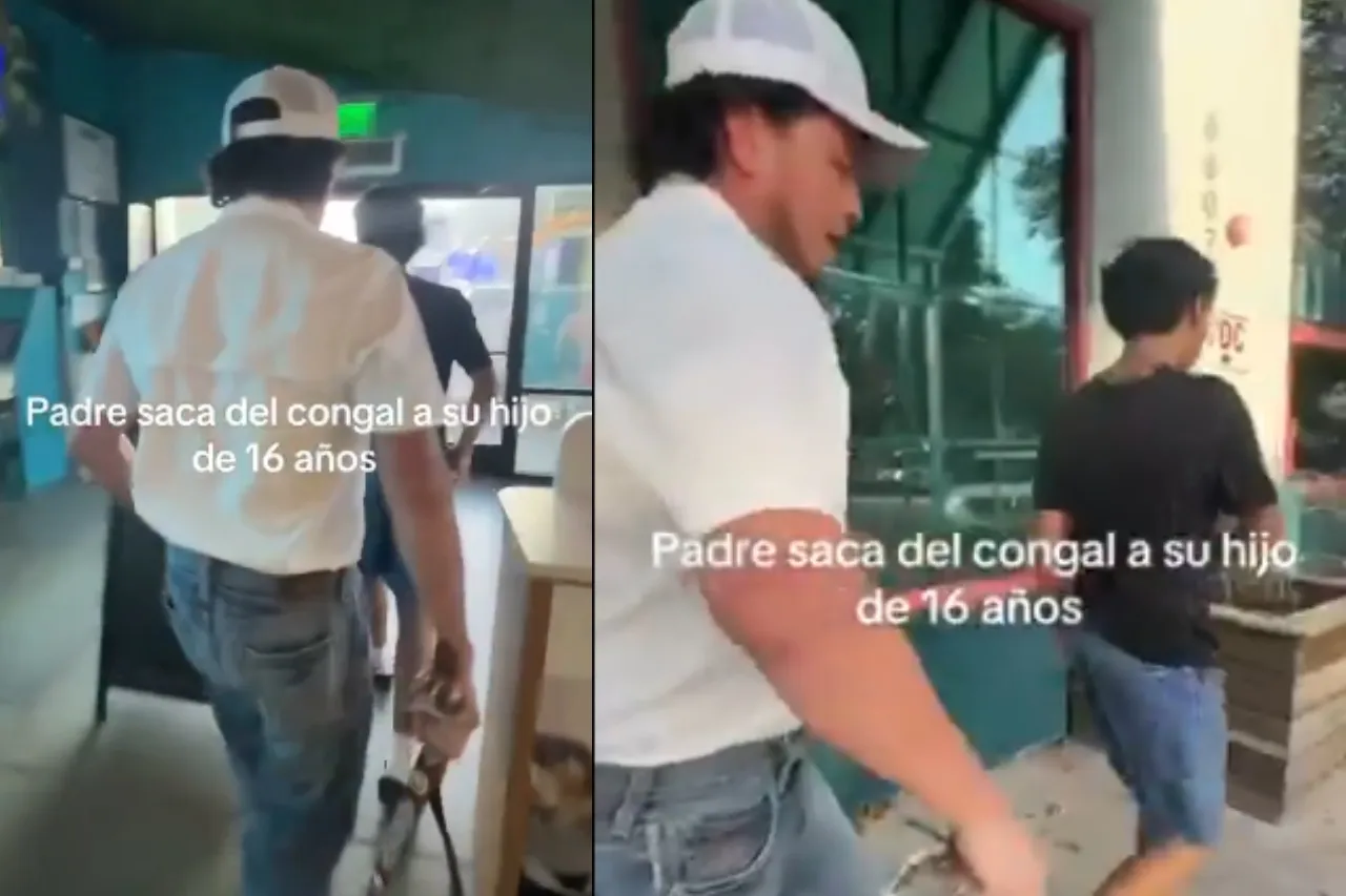 Padre saca a su hijo menor de congal y llega con el cinto en la mano