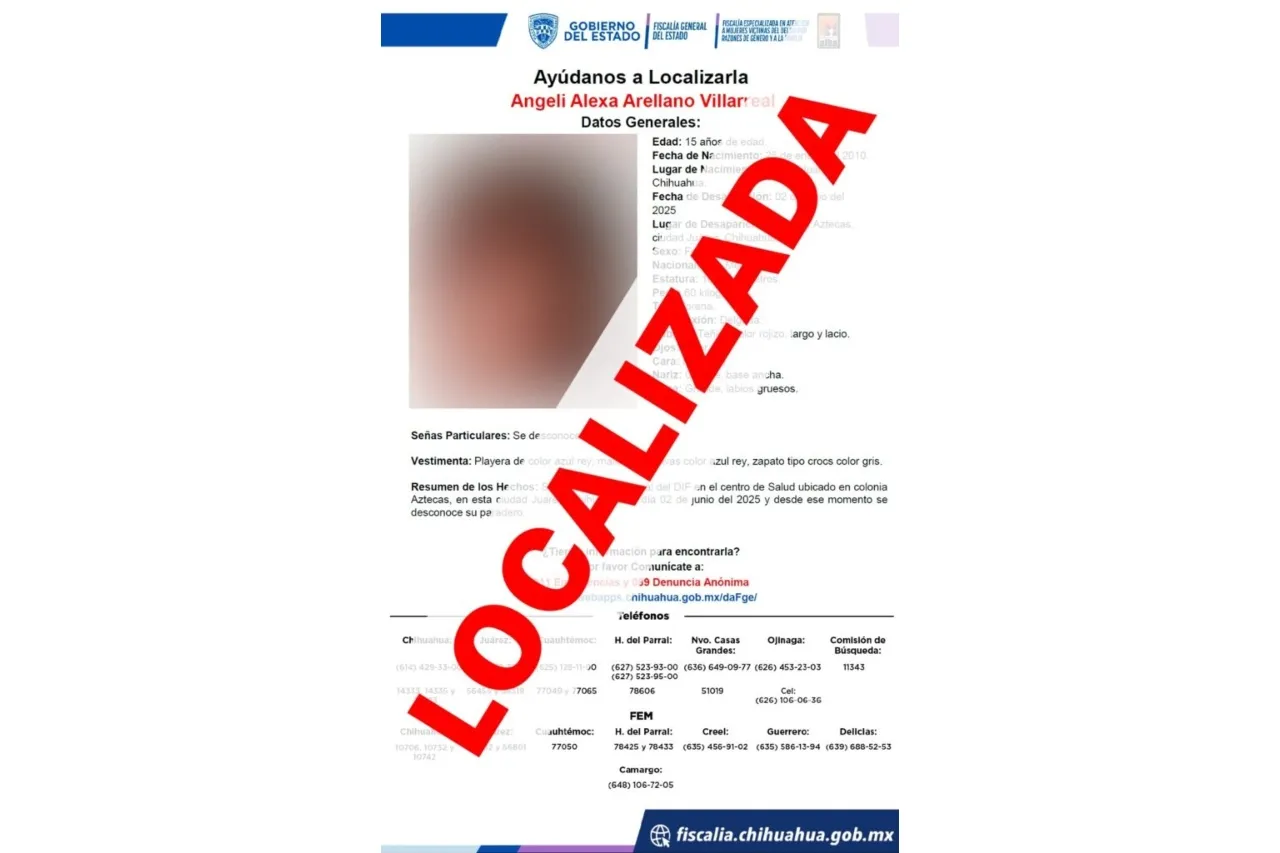 Localizan sana y salva a adolescente con reporte de ausencia en Juárez