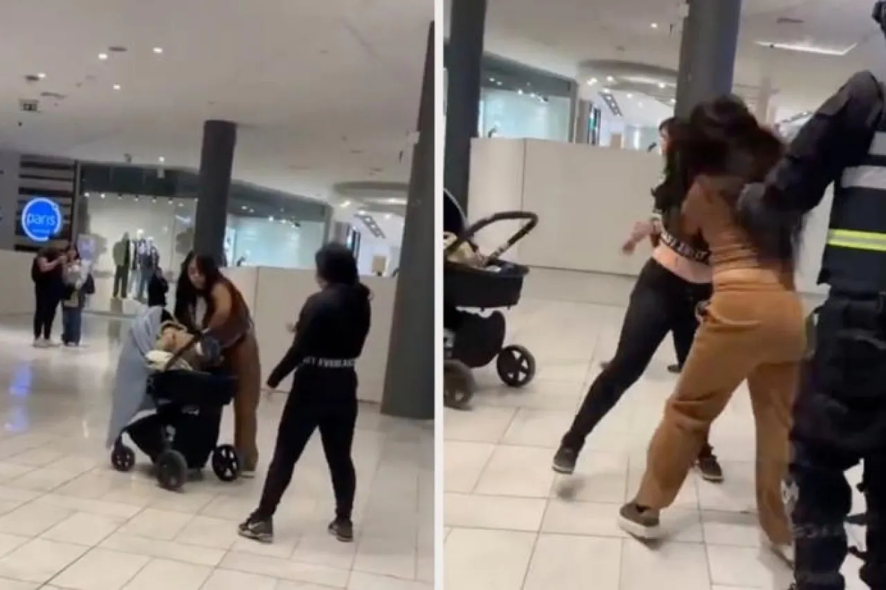 Video: Mujer deja a bebé en carriola para pelearse
