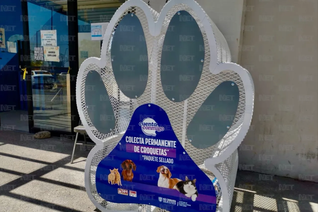Colocan contenedores recaudatorios de alimento para mascotas en Parque Central