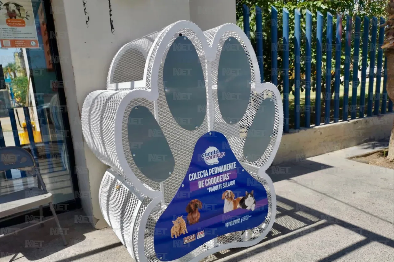 Colocan contenedores recaudatorios de alimento para mascotas en Parque Central