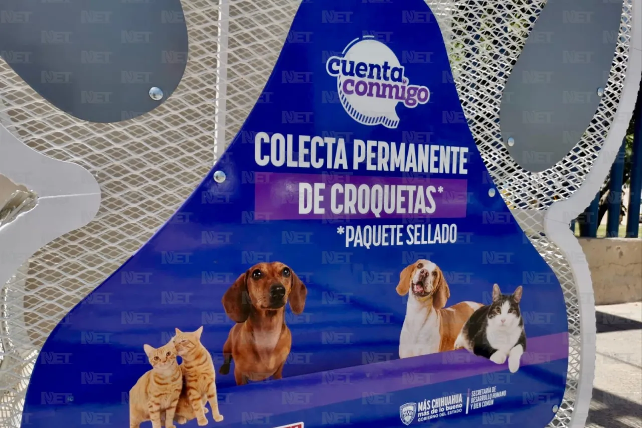 Colocan contenedores recaudatorios de alimento para mascotas en Parque Central