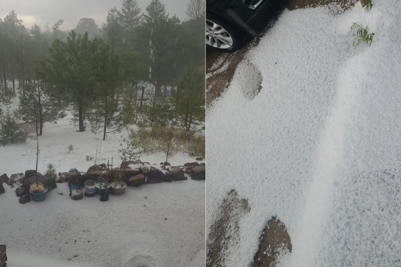 Creel se viste de blanco en pleno junio por fuerte granizada