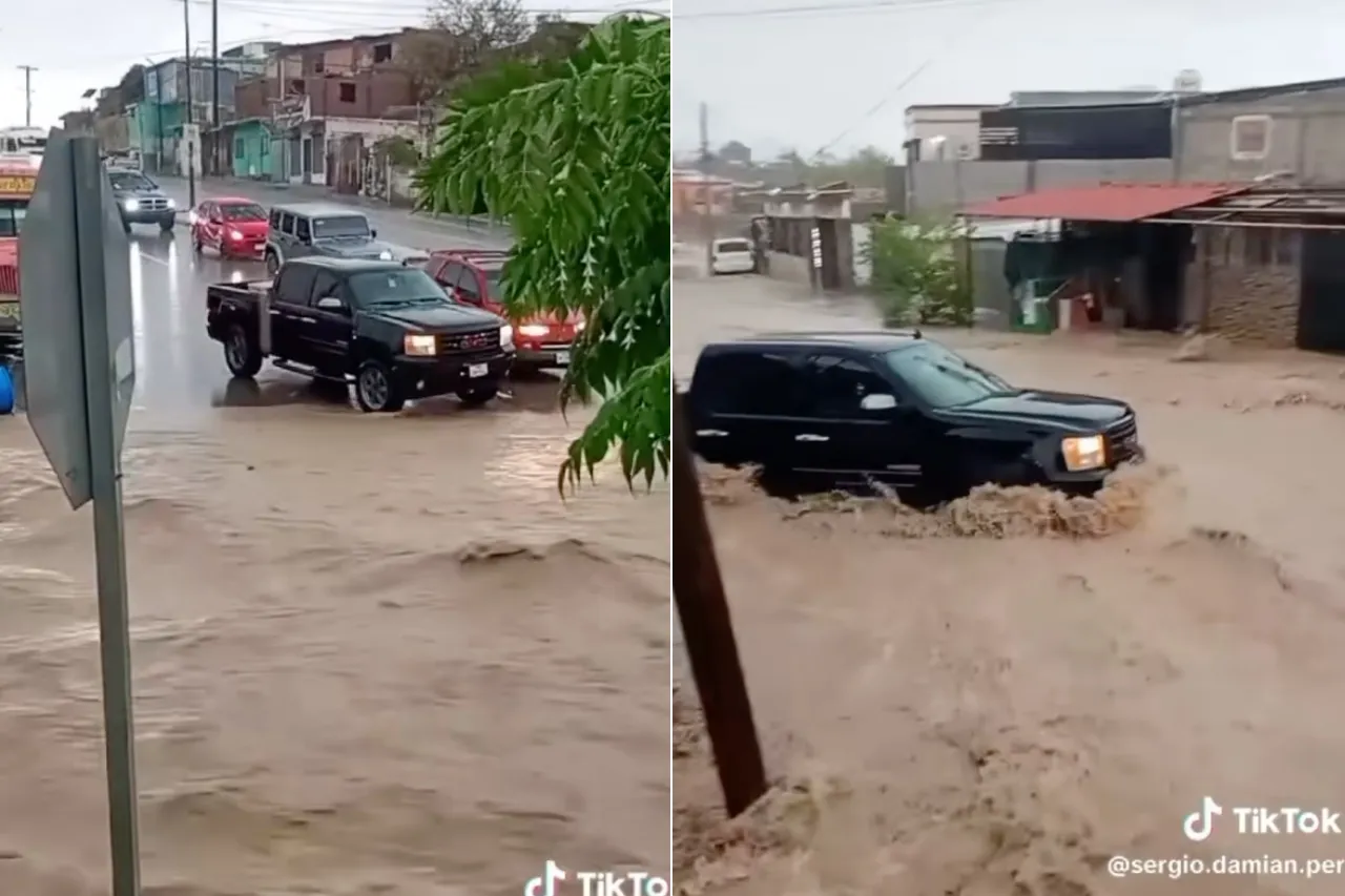 Y se marchó: Juarense intenta cruzar troca en recientes lluvias y es arrastrado