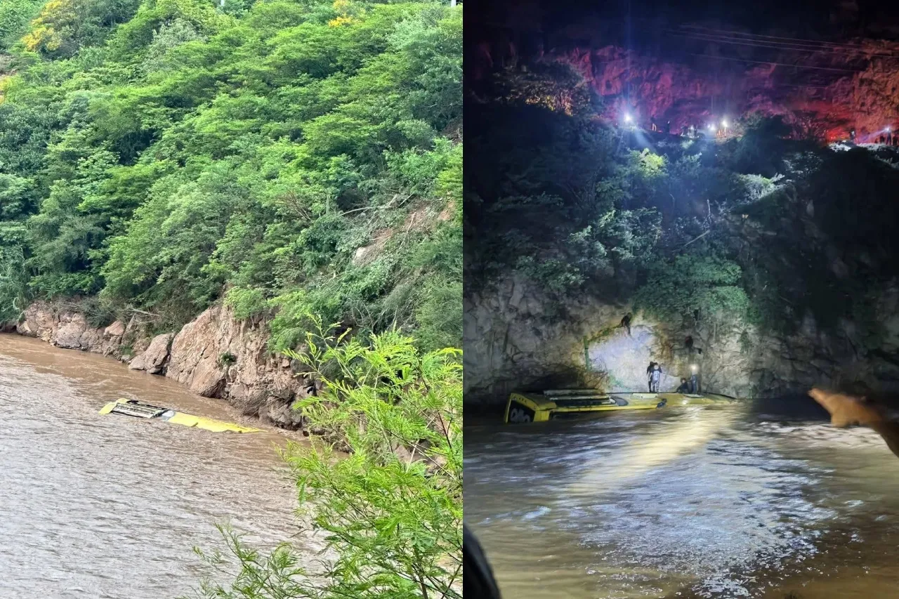 Vuelca y cae autobús con 16 pasajeros al fondo de un río en Guerrero