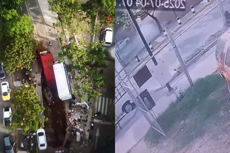 Captan momento en que socavón 'se traga' camioneta, tráiler y camión en Jalisco