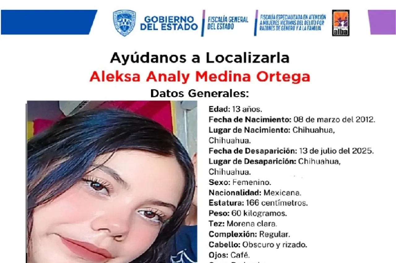 Buscan a Aleksa Analy, adolescente desaparecida en Chihuahua