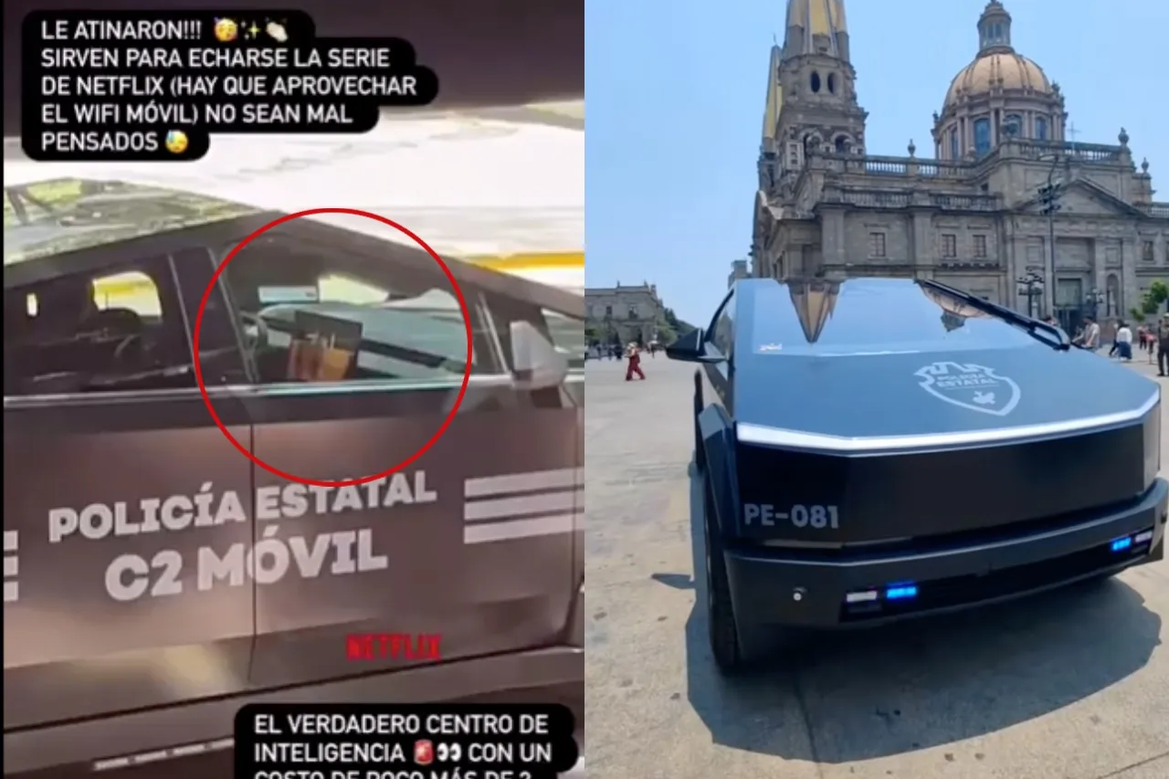 Captan a policía de Jalisco viendo series en nueva patrulla Cybertruck