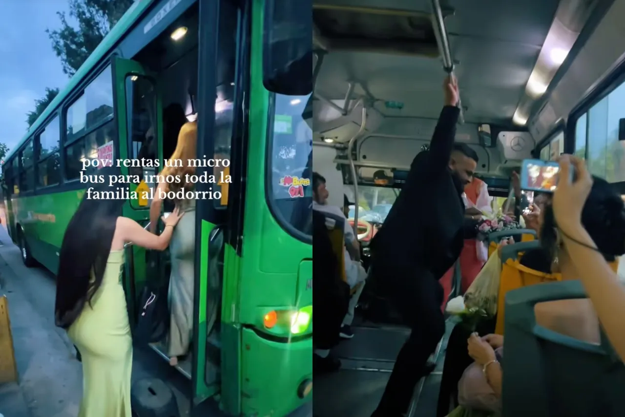 Más corriente, más ambiente; familia de novio renta microbús para llegar a boda