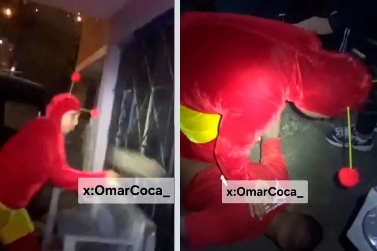 Policía vestido de Chapulín Colorado rompe captura a vendedores de droga