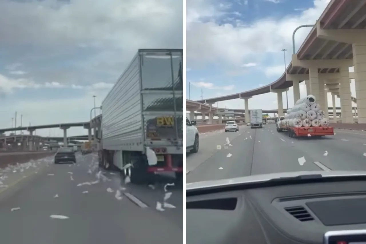 Video: Tráiler deja caer cientos de servilletas en El Paso