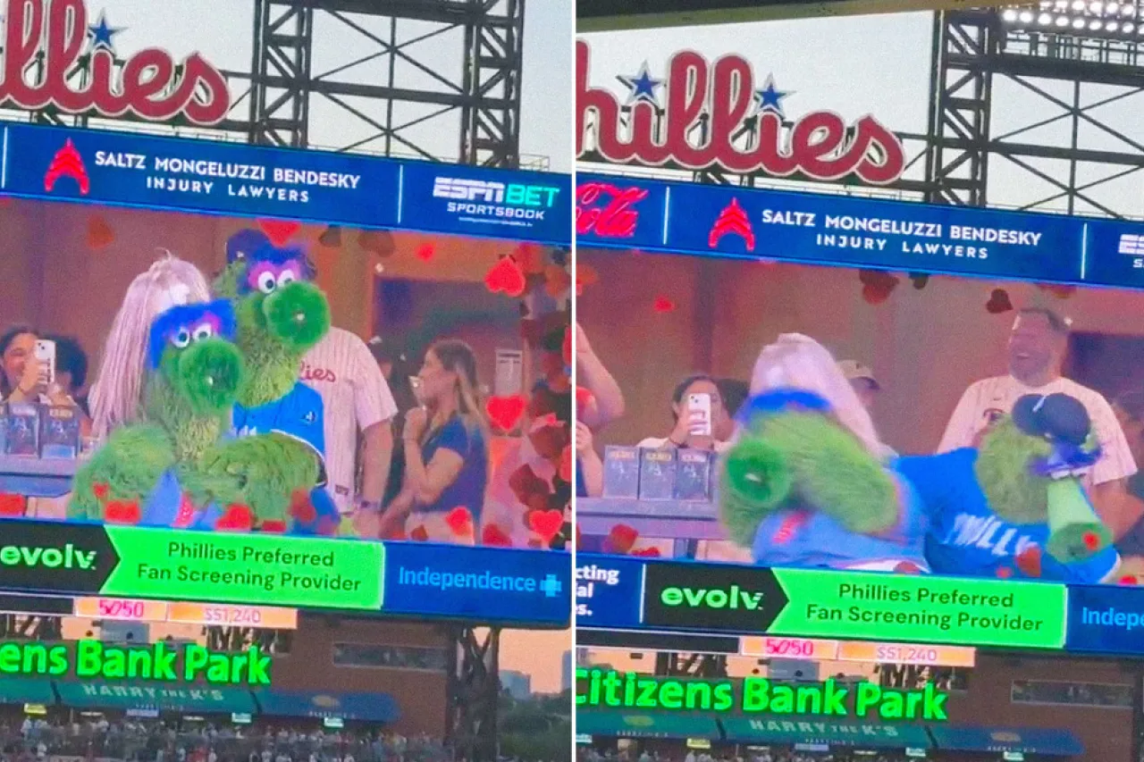 Mascotas de los Phillies parodian escándalo de CEO en show de Coldplay