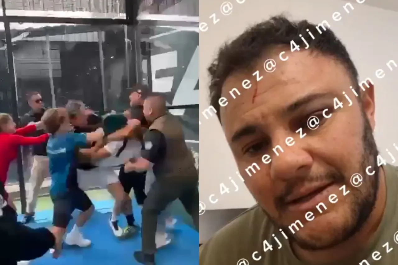 Video: Hombre, sus escoltas, esposa e hijo agreden a golpes a su rival de pádel