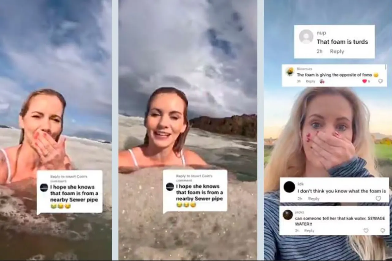 Influencer nada en 'espuma tóxica': Erróneamente creyó eran olas del mar