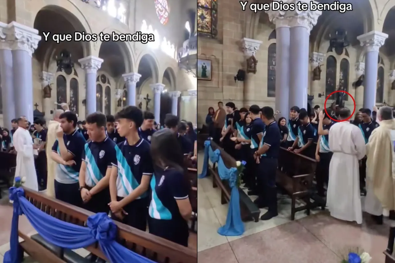 'Cocazo', sacerdote golpea a estudiante con hisopo de metal durante bendición