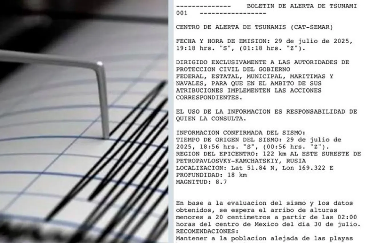 Emite México alerta preventiva por tsunami tras sismo de 8.7 en Rusia