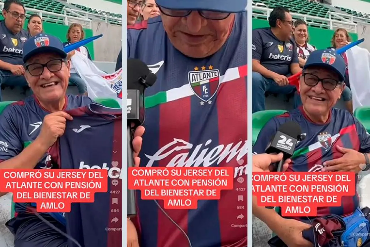 Presume nuevo jersey del Atlante comprado con su Pensión del Bienestar