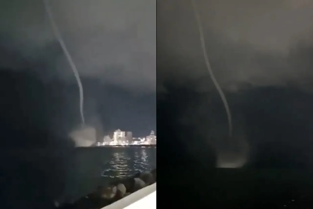 Graban impresionante tromba marina nocturna en Veracruz