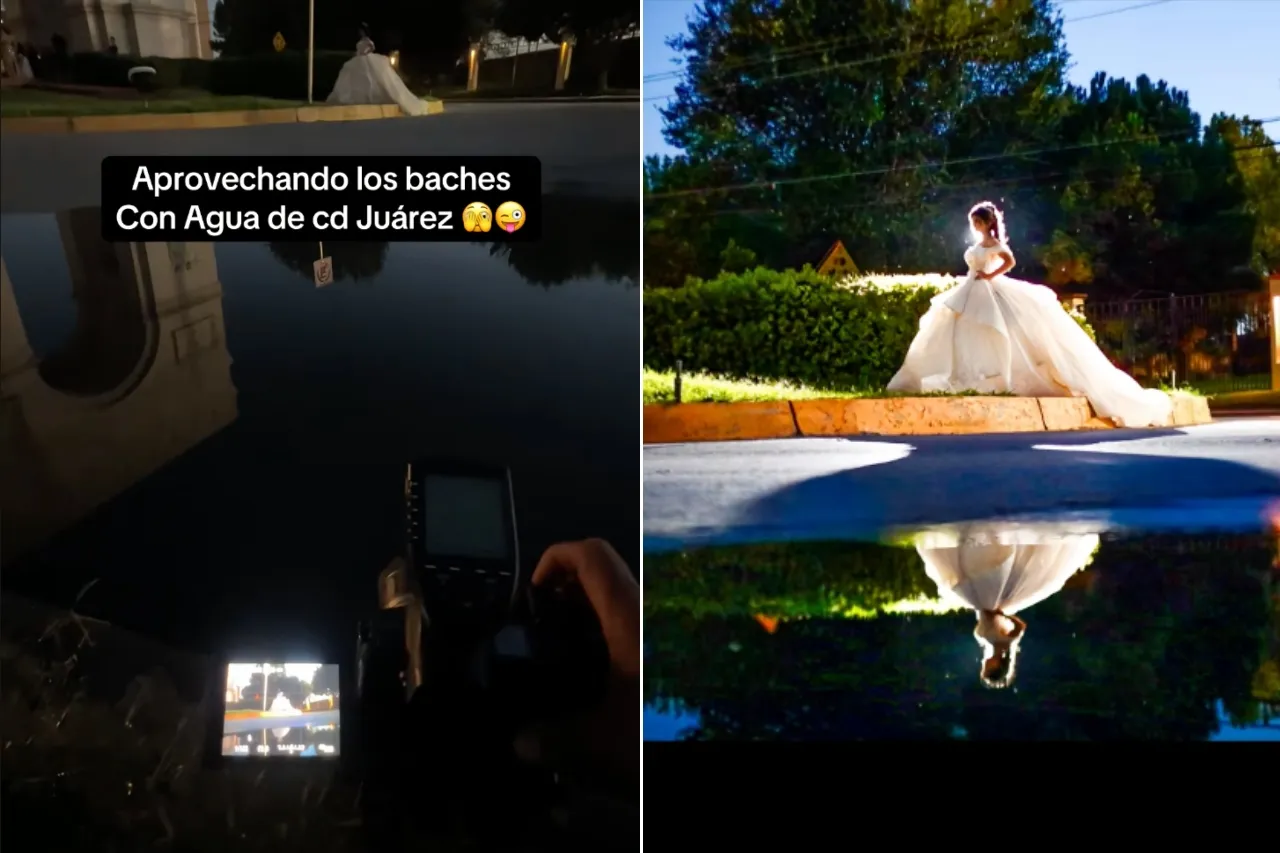 Juarense aprovecha baches inundados para sacar increíbles fotos a quinceañeras