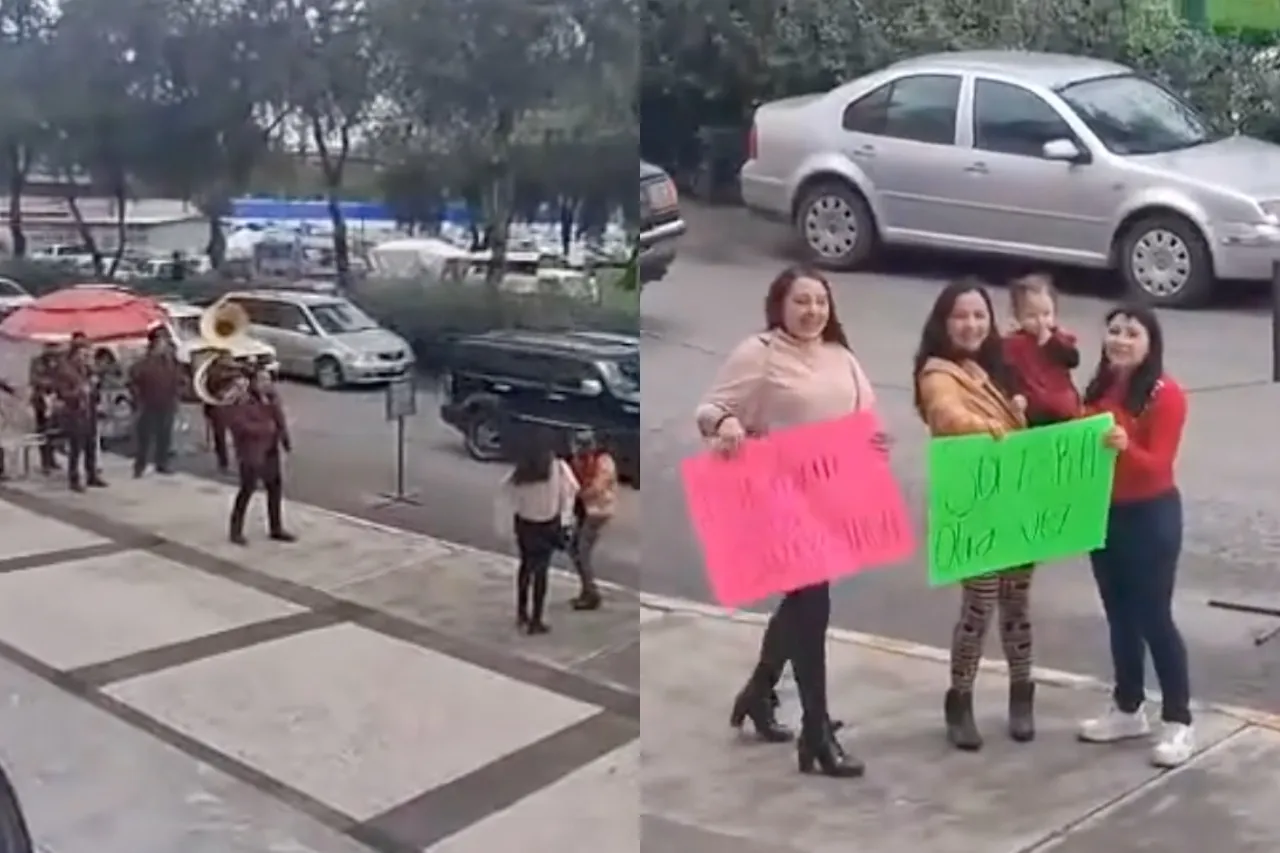 Soltera otra vez; mujer celebra su divorcio con todo y banda afuera de juzgados