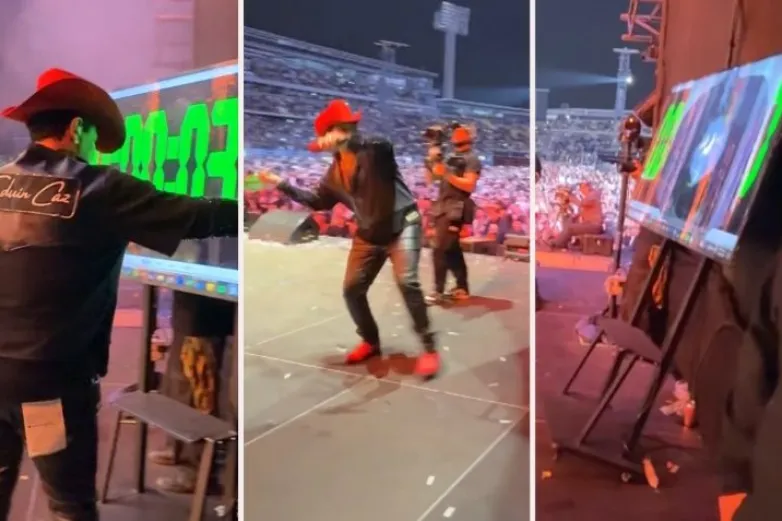 Video: Eduin Caz lanza botella a pantalla durante concierto en Colombia 