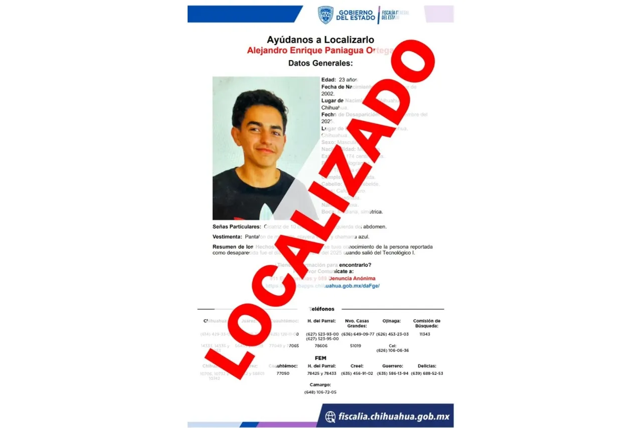 Localizan a joven con reporte de ausencia en Chihuahua