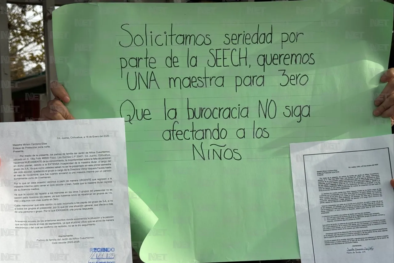 Protestan padres de familia por falta de maestra en kinder Cuauhtémoc