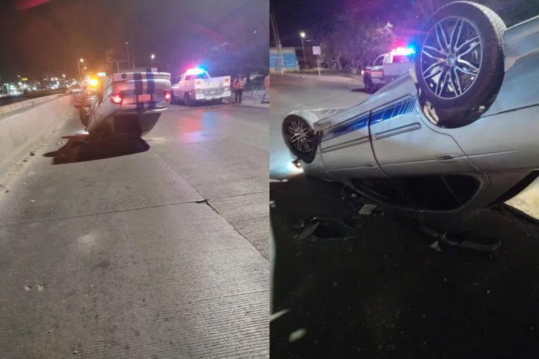 Pierde conductora el control y vuelca su auto en avenida de Las Torres