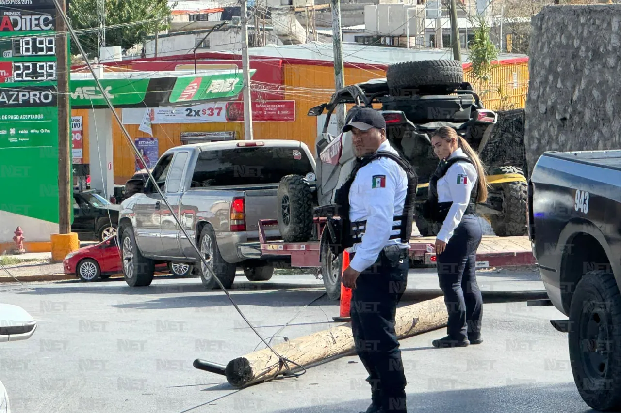 Derriba camión de transporte poste de madera
