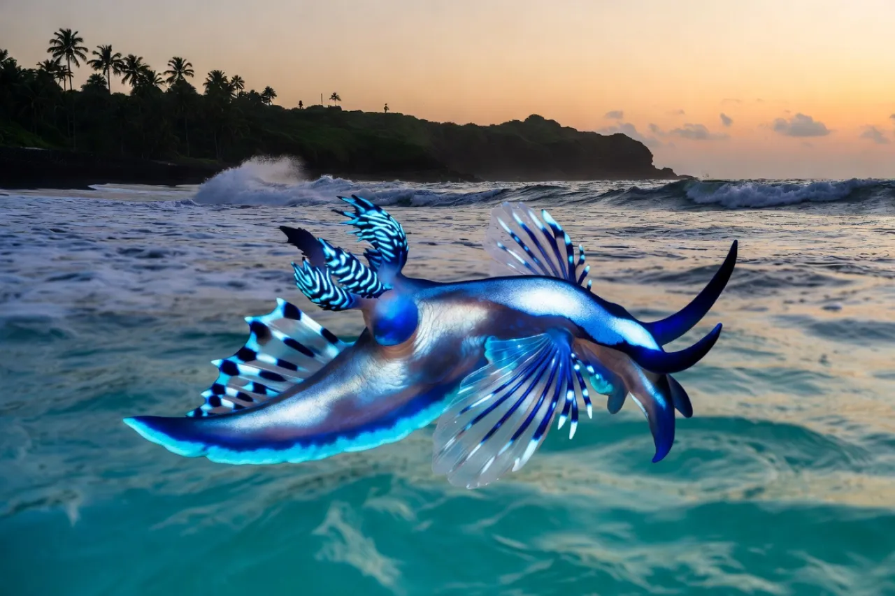 Activan bandera morada en playas de Michoacán por presencia del dragón azul