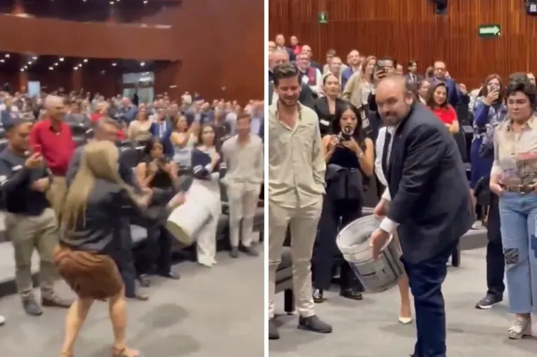 Lanza diputada de Morena cubeta con chapopote en plena sesión