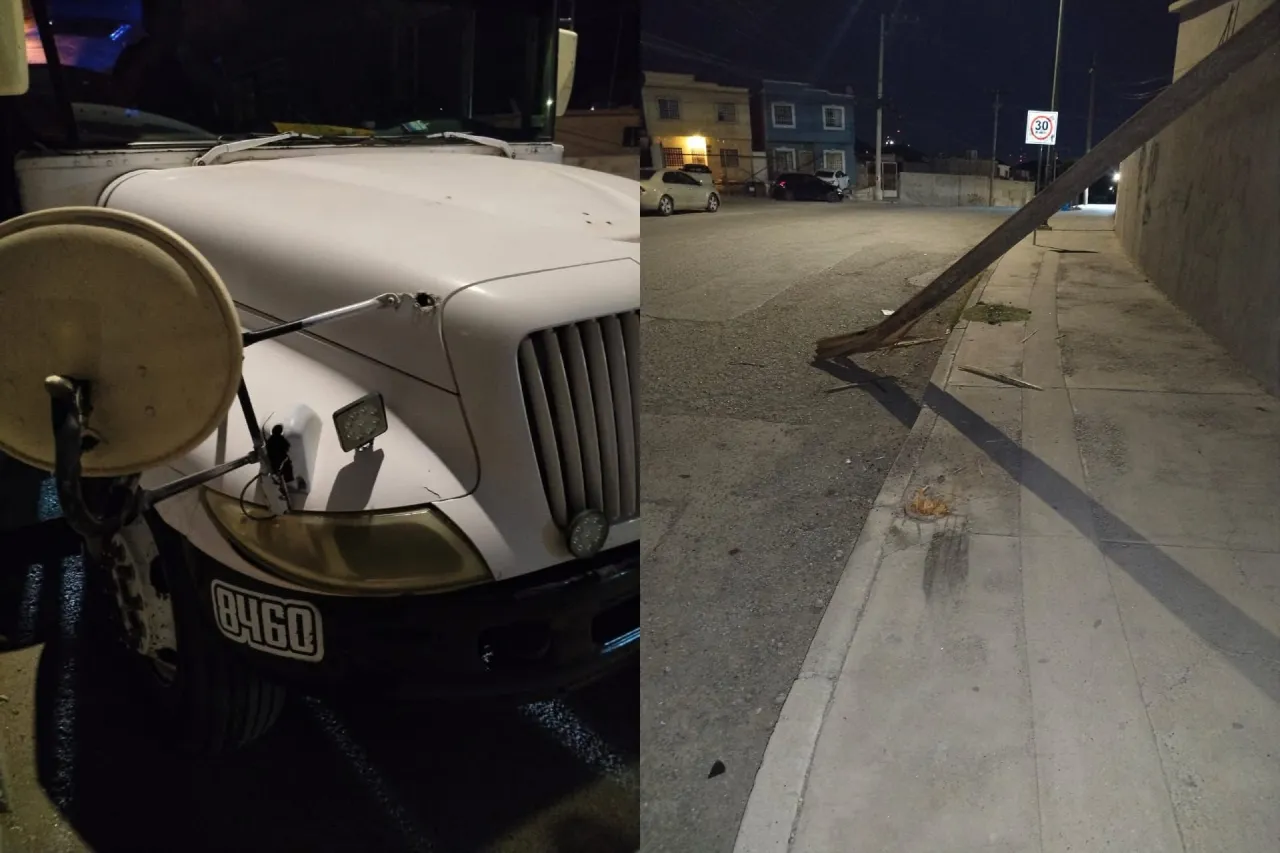 Camión derriba poste en colonia Los Ojitos