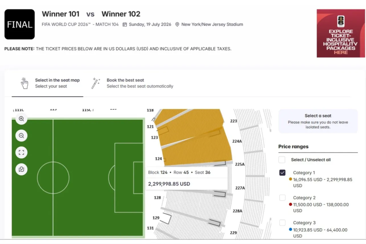 Boletos para final del Mundial 2026 alcanzan hasta 2.3 mdd en reventa