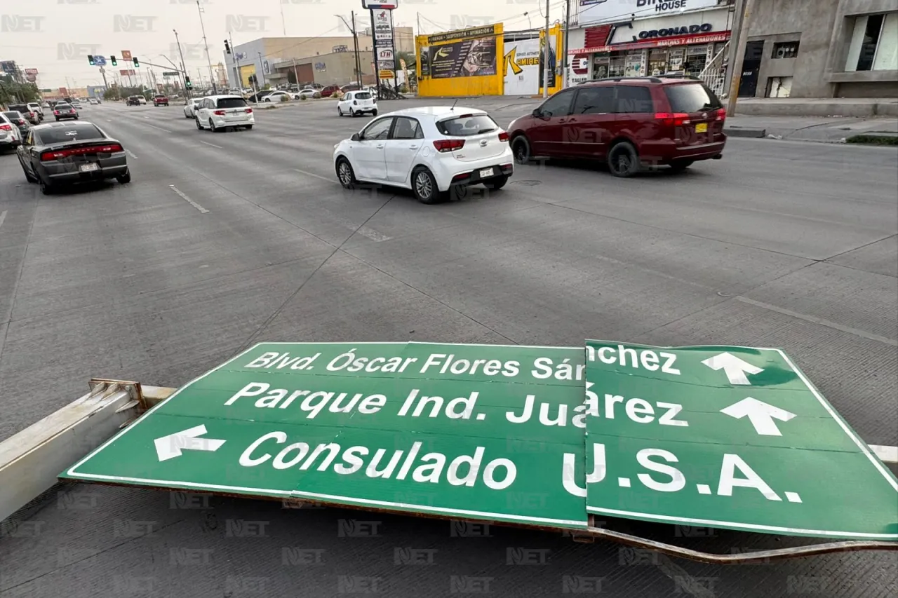 Vientos derriban señalamiento vial en avenida López Mateos